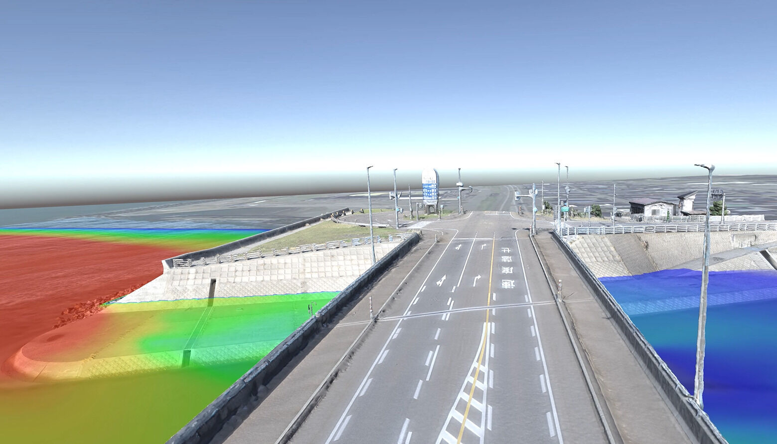 塩害シミュレーション（橋梁） 橋梁周辺をドローン撮影したオリジナルデータを利用